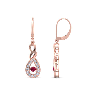 Boucles d'oreilles rubis ronds et diamants ronds 0.70 carat Rosa A / SI / Or Blanc 18 carats