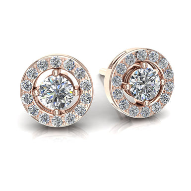 Boucles d'oreilles saphirs ronds et diamants ronds 0.70 carat Giulia rondes A / SI / Or Jaune 18 carats