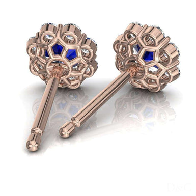 Boucles d'oreilles saphirs ronds et diamants ronds 0.96 carat Victoria A / SI / Or Rose 18 carats