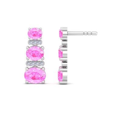 Boucles d'oreilles saphirs roses ovales et diamants ronds 1.00 carat Heloise Or Blanc 18 carats