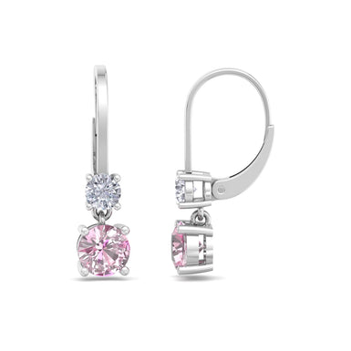 Boucles d'oreilles saphirs roses ronds et diamants ronds 0.50 carat Perla A / SI / Or Blanc 18 carats