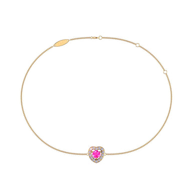 Bracelet saphir rose rond et diamants ronds 0.25 carat Giulia coeur A / SI / Or Jaune 18 carats