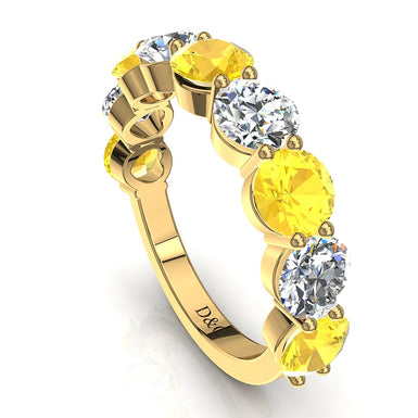 Demi-alliance 9 saphirs jaunes ronds et diamants ronds 0.45 carat Adia A / SI / Or Jaune 18 carats