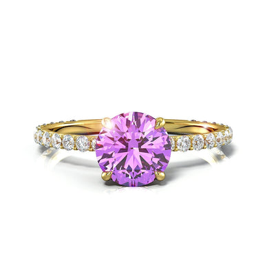 订婚戒指紫水晶圆形 3.00 克拉情人节 18k 黄金
