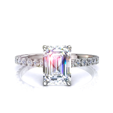 Bague diamant Émeraude et diamants ronds 0.60 carat Jenny I / SI / Or Blanc 18 carats