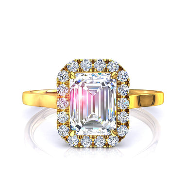 Bague Capri solitaire diamant Émeraude et diamants ronds 0.60 carat I / SI / Or Jaune 18 carats