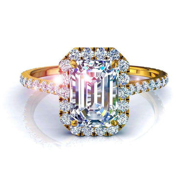 Smeraldo diamante solitario e diamanti rotondi 0.70 carati Camogli I/SI/Oro giallo 18 carati