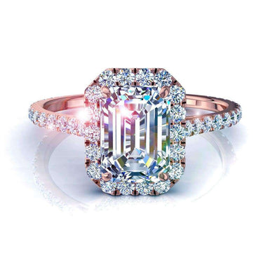 Diamante solitario Smeraldo e diamanti rotondi 0.70 carati Camogli I / SI / Oro rosa 18 carati