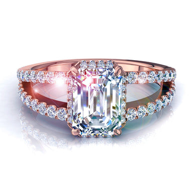 Bague Recco diamant Émeraude et diamants ronds 0.70 carat I / SI / Or Rose 18 carats