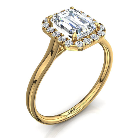 Anello in oro giallo 0.80 carati Smeraldo Capri con diamanti