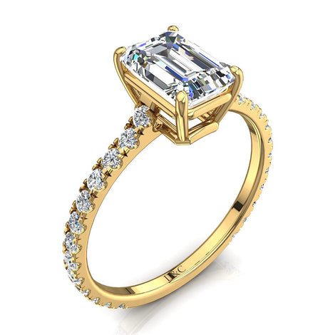Solitaire diamant Émeraude 0.80 carat or jaune Jenny