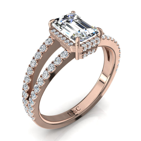 Anello di fidanzamento con diamante smeraldo Recco in oro rosa 0.80 carati