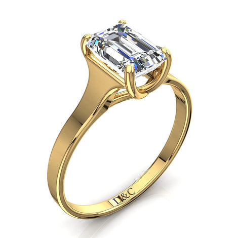 Anello di fidanzamento Cindy in oro giallo 0.90 carati con smeraldo e diamante