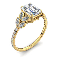 Bague de fiançailles diamant Émeraude 1.00 carat or jaune Angela
