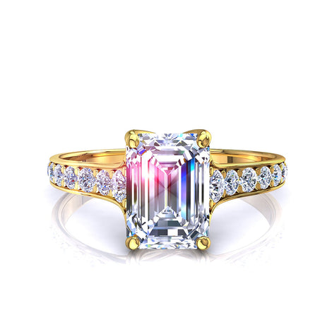Cindirella Anello di fidanzamento con diamante e smeraldo in oro giallo 1.00 carati