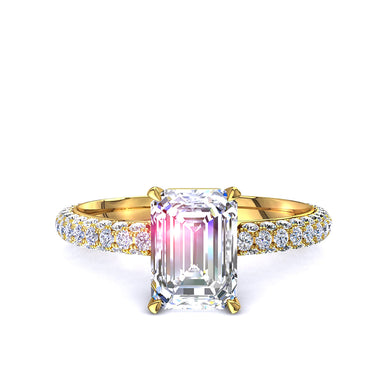Bague de fiançailles 1.00 carat diamant Émeraude et diamants ronds Paola I / SI / Or Jaune 18 carats