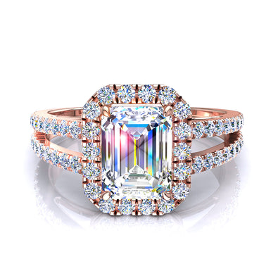 Bague de fiançailles diamant Émeraude et diamants ronds 1.00 carat Genova I / SI / Or Rose 18 carats