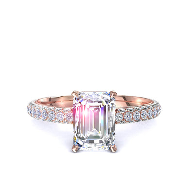 Bague de fiançailles 1.00 carat diamant Émeraude et diamants ronds Paola I / SI / Or Rose 18 carats