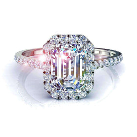 Bague de mariage diamant Émeraude et diamants ronds 1.10 carat Camogli