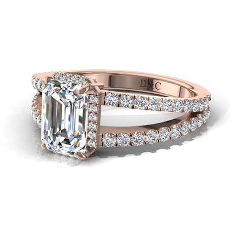 Anello di fidanzamento con diamante smeraldo Recco in oro rosa 1.10 carati