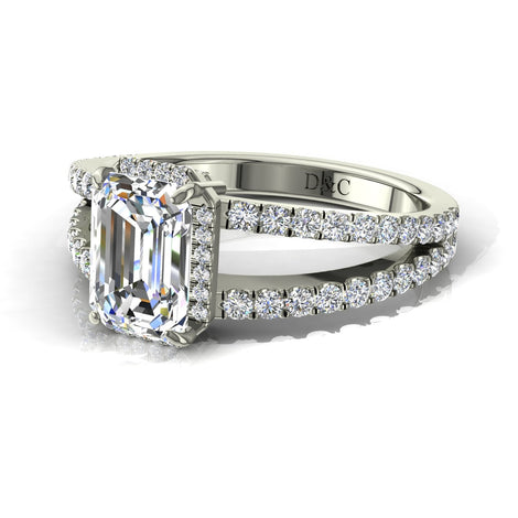Anello di fidanzamento con diamante smeraldo oro bianco 1.20 carati Recco