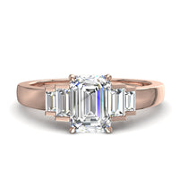Bague de fiançailles diamant Émeraude 1.20 carat or rose Alessia