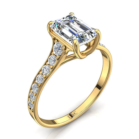 Cindirella Anello di fidanzamento con diamante e smeraldo in oro giallo 1.30 carati
