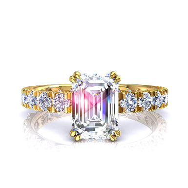 Anello Valentina Smeraldo con diamanti e diamanti rotondi da 1.50 carati I/SI/Oro giallo 18 carati