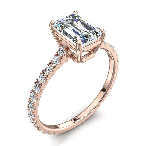 Bague de fiançailles diamant Émeraude 1.50 carat or rose Jenny