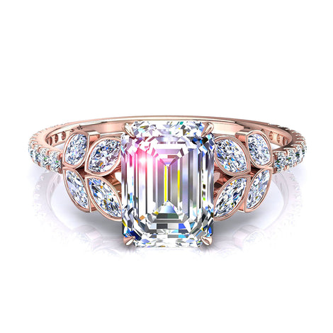 Bague de fiançailles diamant Émeraude 1.60 carat or rose Angela