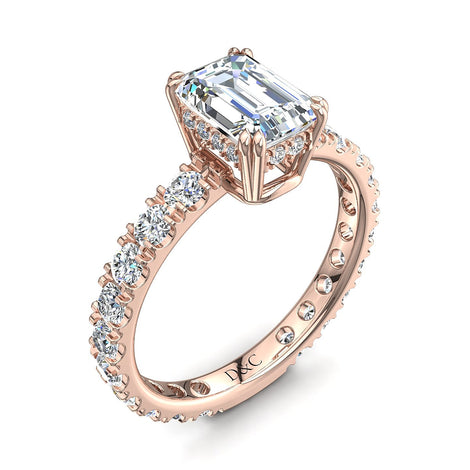 Bague de fiançailles diamant Émeraude 1.60 carat or rose Valentina