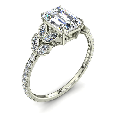 Anello di fidanzamento Angela in oro bianco 1.80 carati con diamante e smeraldo