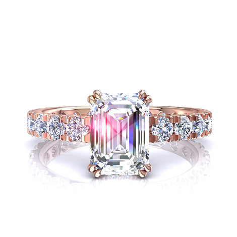 Bague de fiançailles diamant Émeraude 1.90 carat or rose Valentina