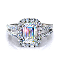 Anello di fidanzamento con diamante e smeraldo in oro bianco 2.10 carati Genova