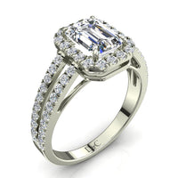 Anello di fidanzamento con diamante e smeraldo in oro bianco 2.10 carati Genova