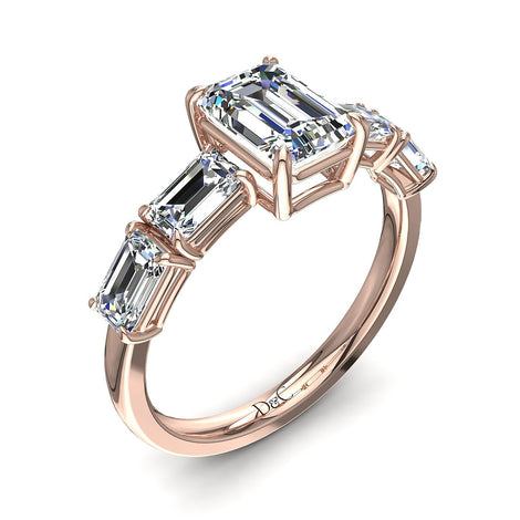 Anello di fidanzamento con diamante smeraldo 3.30 carati oro rosa Dora