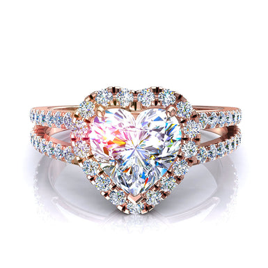 Solitaire Genova bague diamant coeur et diamants ronds 1.00 carat I / SI / Or Rose 18 carats