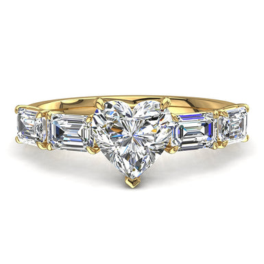 Anello solitario con diamante cuore da 1.10 carati e diamanti Smeraldo Dora I/SI/Oro giallo 18 carati