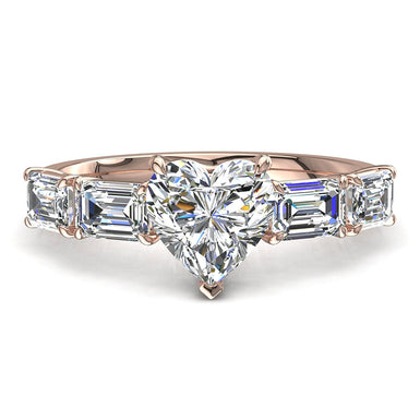 Anello solitario con diamante cuore da 1.10 carati e diamanti Smeraldo Dora I/SI/Oro rosa 18 carati