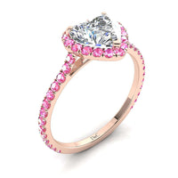 Anello di fidanzamento diamante cuore e zaffiri rosa tondi oro rosa 1.20 carati Camogli