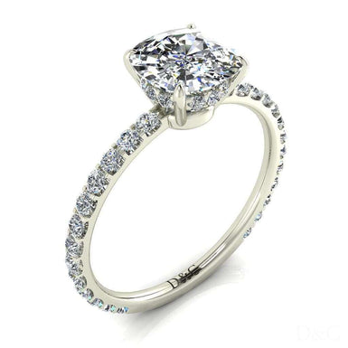 Solitaire diamant coussin et diamants ronds Valentine 0.90 carat