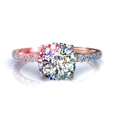 Solitaire diamant coussin et diamants ronds Valentine 0.90 carat I / SI / Or Rose 18 carats