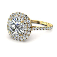 Bague de fiançailles diamant coussin 1.20 carat or jaune Antoinette