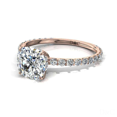 Anello di fidanzamento con diamante taglio cuscino San Valentino in oro rosa 1.20 carati
