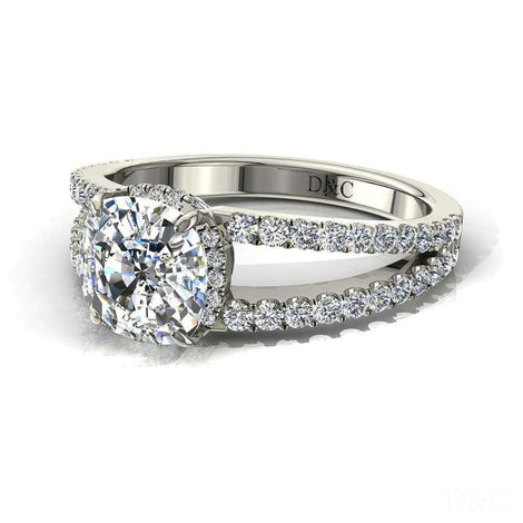 Anello di fidanzamento con diamante a cuscino in oro bianco 1.40 carati Recco