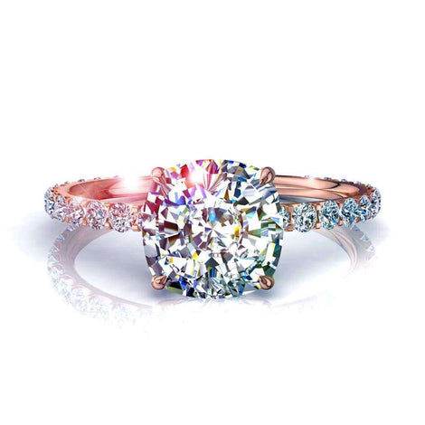 Bague de fiançailles diamant coussin 1.40 carat or rose Valentine