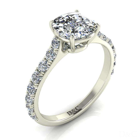 Bague de fiançailles diamant coussin 1.60 carat or blanc Rebecca