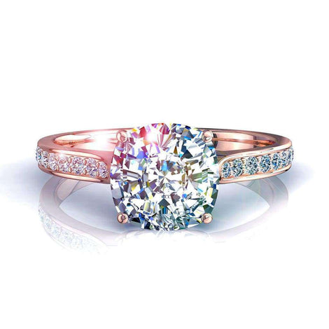 Anello di fidanzamento con diamante a cuscino in oro rosa 1.70 carati Ganna
