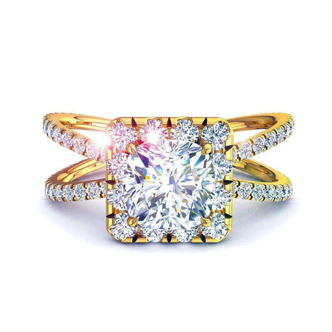 Bague de fiançailles diamant coussin 2.15 carats or jaune Margareth