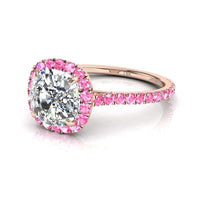 Anello con diamanti cushion e zaffiri rosa tondi Camogli in oro rosa 1.30 carati